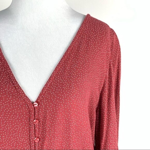 American Eagle outfitters Womens top sz L mauve pit dot bell sleeve boho peasant - Picture 2 of 10